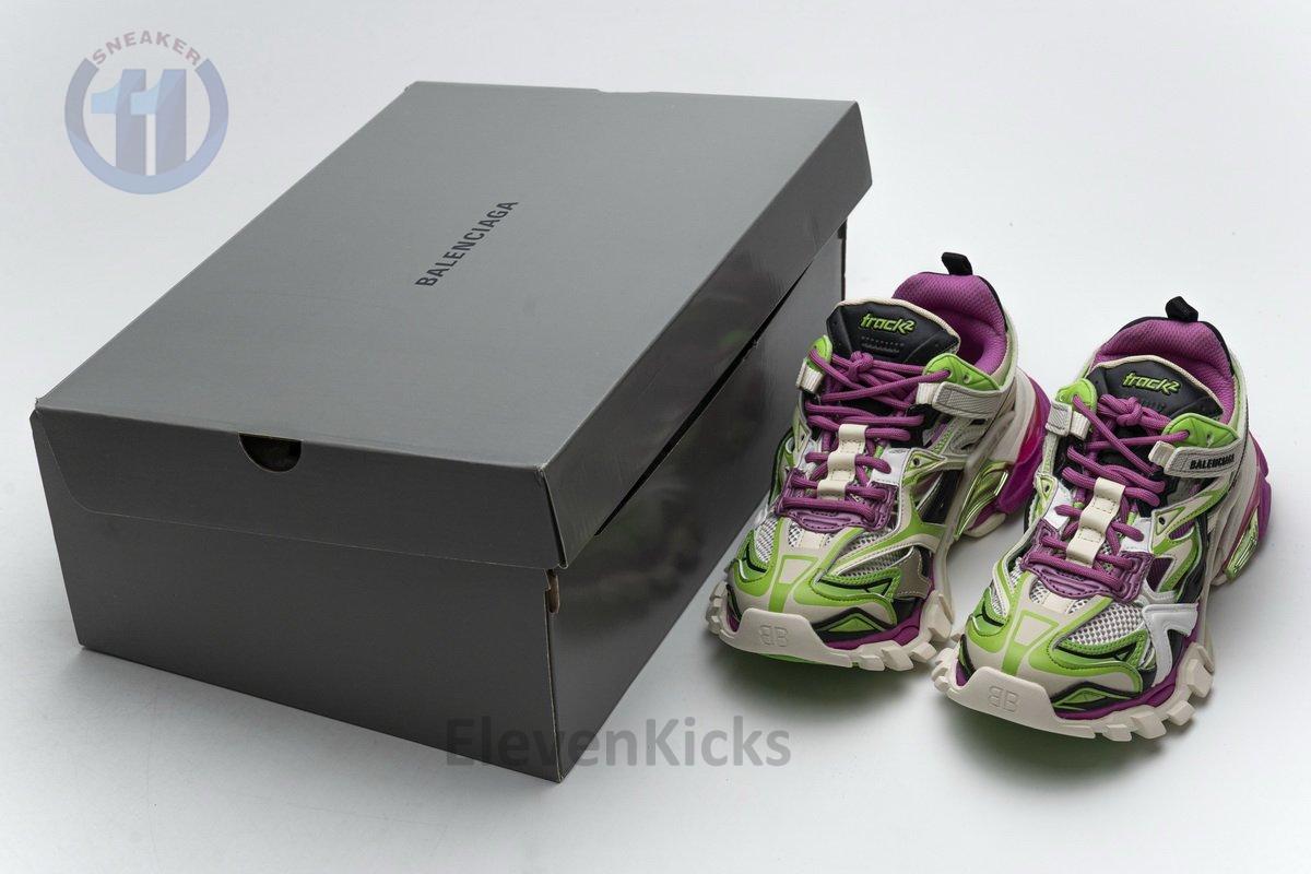 568615 W2GN3 9199 Blenciaga Track 2 Sneaker White Green Pink