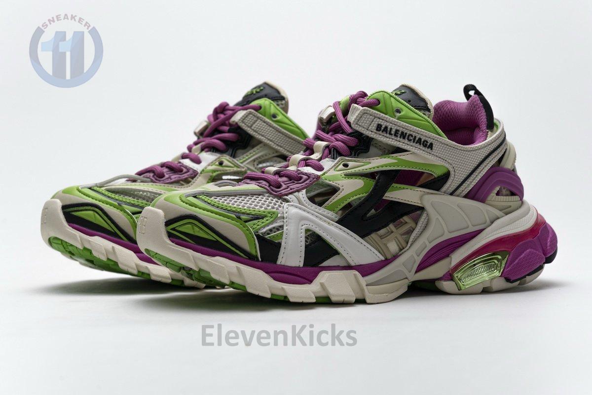 568615 W2GN3 9199 Blenciaga Track 2 Sneaker White Green Pink