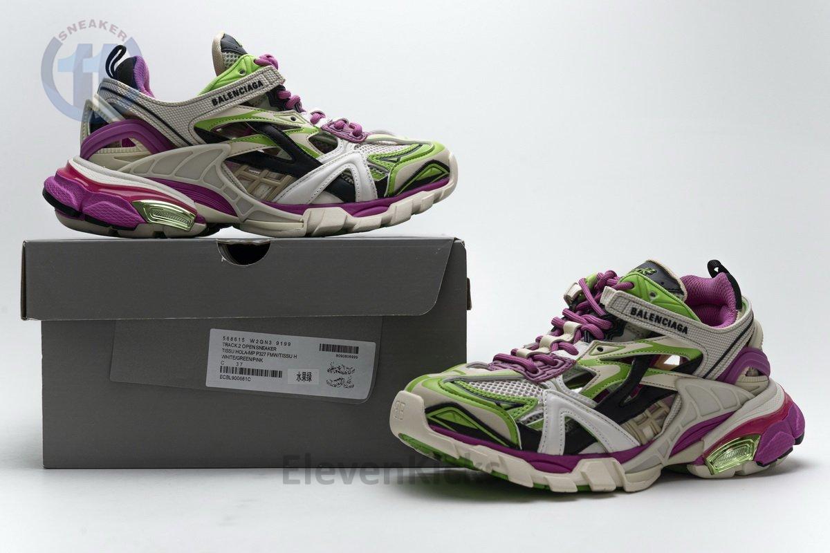 568615 W2GN3 9199 Blenciaga Track 2 Sneaker White Green Pink